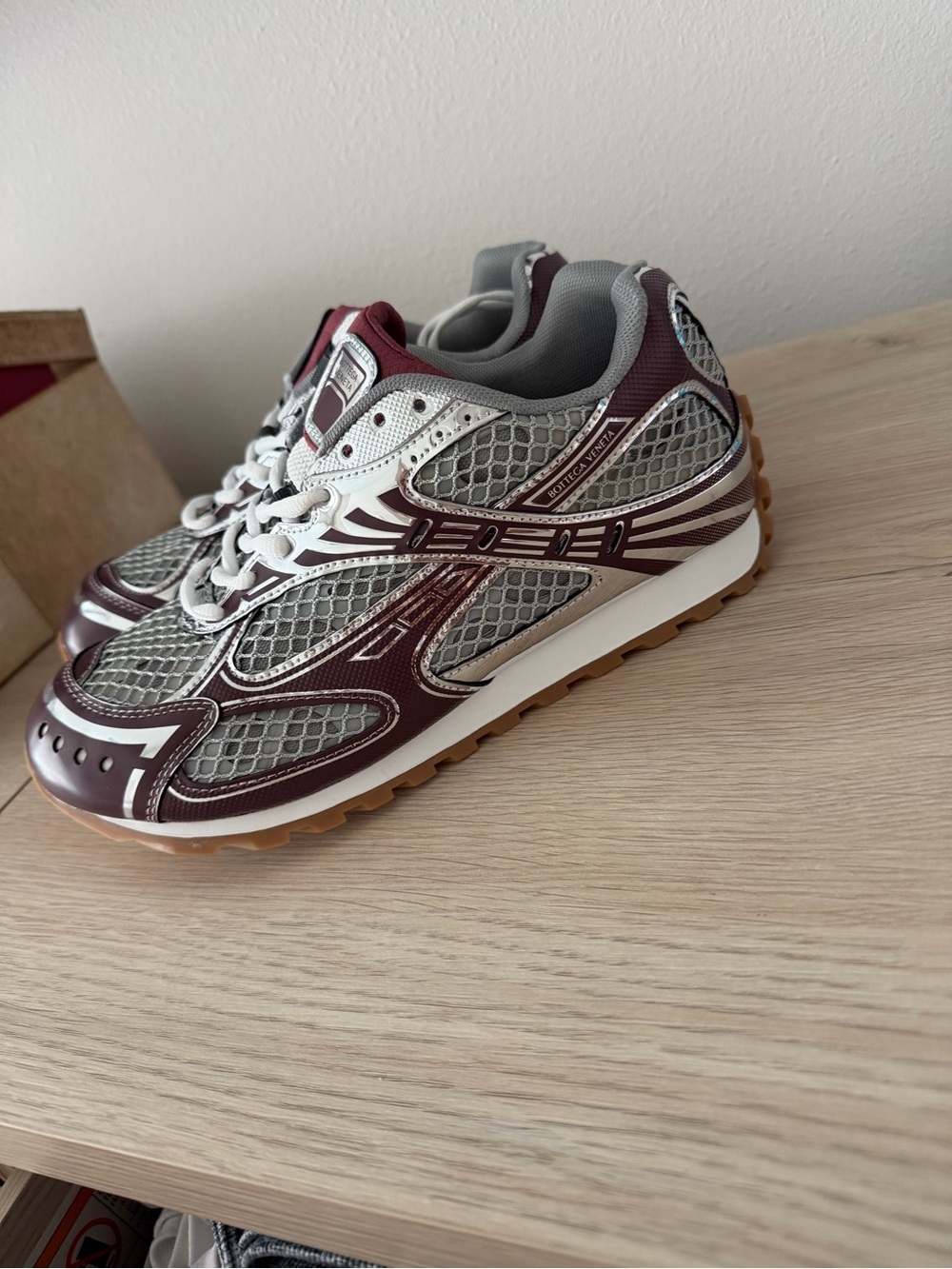 Bottega Veneta Men's Athletic Sneakers in Burgundy, Gray and Gum
